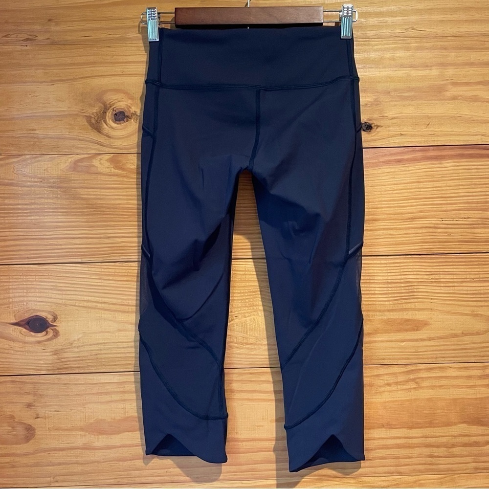 Lululemon Home Stretch Crop 19” Mesh Sheer Leggings Midnight Navy Blue 4 W6AL8S - Picture 2 of 11